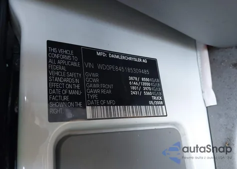 2008 Dodge Sprinter 2500 from USA, damaged, VIN WD0PE845185309485